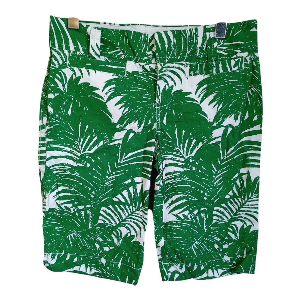 Old Navy Green and White Bermuda Shorts with Tropical Print - Picture 1 of 5